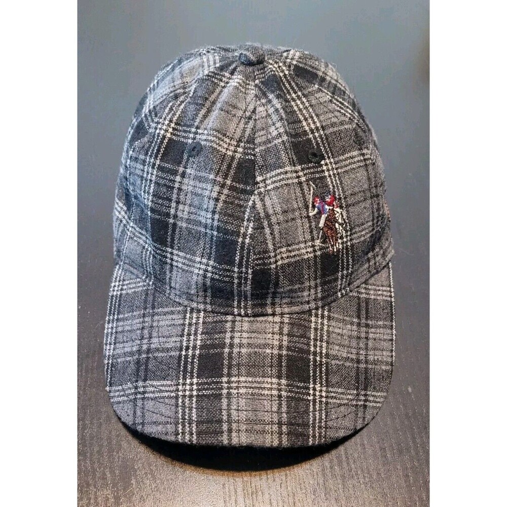 US Polo Assn Wool Hat Gray Adjustable Cap Jockeys Leather Flag Patch